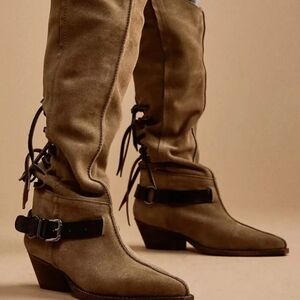 Free People Sway Low - Back lace Suede Slouchy Western Boot - Size 7.5  NWB